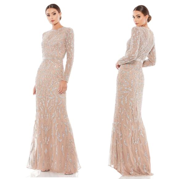 Mac Duggal Beaded Long Sleeve Evening Gown Mocha Size 16 5124 NEW $598 - Picture 12 of 12